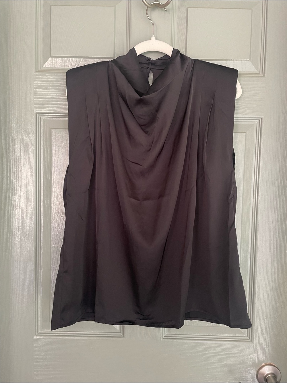 entro Black Sleeveless Cowl Neck Blouse Top Shirt Pleated Sleeves